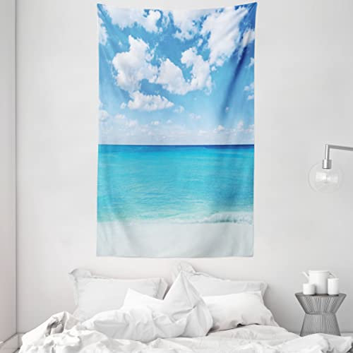 ABAKUHAUS Tropisch Wandteppich und Tagesdecke, Hawaiian Seascape aus Weiches Mikrofaser Stoff Waschbar ohne Verblassen Digitaldruck, 140 x 230 cm, Türkis Weiß