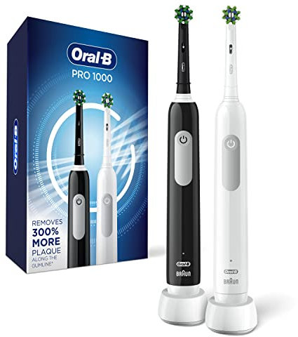 Oral-b Pro 1000 Crossaction Electric Toothbrush, Powered by Braun, Black and White, 2 Count