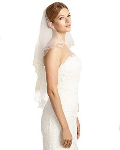 Schleier Brautschleier FEIN 2 Lage IVORY WEIß Creme 2-lagig Kurbelkante 80/60 cm Hochzeit Braut NEU Soft Tüll (Ivory)