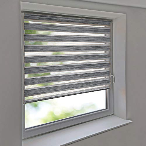 Sonnenschutz-HH - Doppelrollo Klemmfix ohne Bohren Vario Seitenzug Duorollo AUSSENMAß Breite 70 x 210 cm Höhe - Leinen-Struktur grau