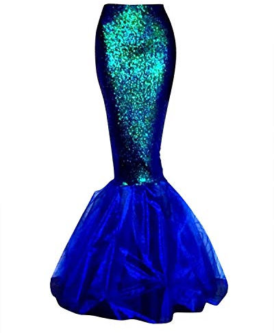 Quesera Damen Meerjungfrauenschwanz-Kostüm Pailletten Maxi Rock Cosplay Halloween Party Kleid - Blau - US Large