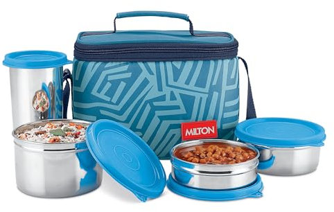 MILTON Stainless Steel Lunch Box Set for Adults & Kids – Leakproof Bento Box with Jacket & Tumbler – Food Storage Container for School, Work, Meal Prep & Snacks – Reusable & Easy to Clean – Blue
