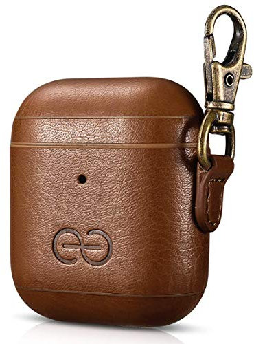 Dreem Om AirPods 1 & 2 Case Cover with Keychain Clip, Vegan Leather Airpods Case for Men & Women, Luxury Earbuds Accessory for Apple iPhone - Chocolate