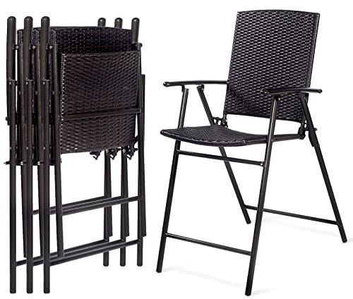 LUARANE Klappbare Rattan-Stühle, hohes Barhocker-Set mit Rückenlehne, Stahlrahmen, Fußstütze, Armlehne, wetterbeständig, bequeme Stühle für den Innen- und Außenbereich, Garten, Terrasse, Möbel-Set,