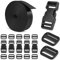 werpower 1 Inch Nylon Webbing Strap, 6 Yards Black Polypropylene Webbing Strap with 6 Sets 1 inch Side Release Plastic Buckles, Inc.