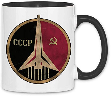 wowshirt Tasse Sowjetunion Vintage Poster Raumfahrt CCCP Astronaut Russland, Farbe:5 White Black