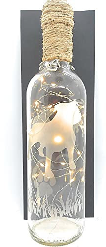 STAFFORDSHIRE BULL TERRIER, STAFFIE, DOG. HAND ETCHED WINE BOTTLE, LIGHT UP BOTTLE, DESK LAMP, TABLE LAMP, DECORATIVE LAMP. BATTER OR USB MAINS LIGHTS (CLEAR BOTTLE WITH BATTERY LIGHTS)