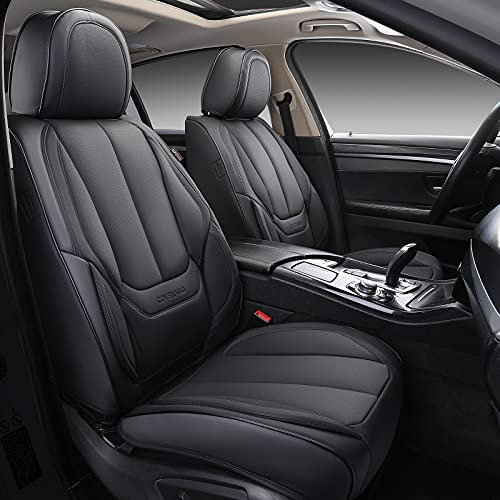 Coverado Sitzbezüge Vorne und Hinten 5 Stück, Wasserdichtes Leder Auto Sitzschutz Komplettset, Universal Fit für die meisten Limousinen SUV Pick-up Truck, Schwarz