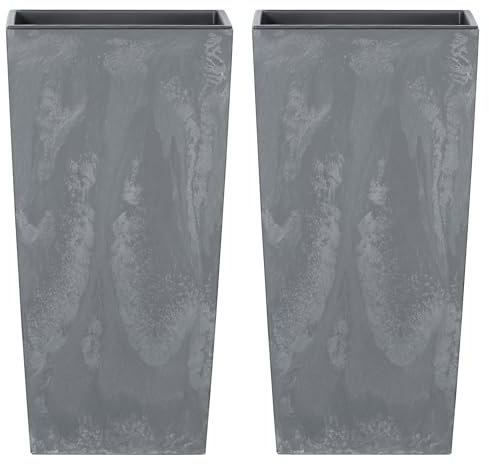 URBNLIVING 2 X Large Tall Concrete Effect Flower Plant Pot Indoor Outdoor Garden Patio Planters (Grey, 265mm Square)