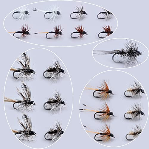 Mouches sèches pour la pêche à la mouche, une douzaine de parachute, Caddis Parachute, Oreille de lièvre Dorato, Elk Hari, Griffith's GNAT/Ourlet, Parachute Adams/Royal Coachman/PEG'S Midge (Drake 6