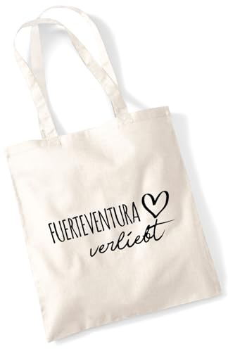 Huuraa Jutebeutel Fuerteventura verliebt Geschenk | Baumwollbeutel 10 Liter Stoffbeutel Beutel aus Baumwolle Tasche Geschenkidee Einkaufstasche Langen Henkel