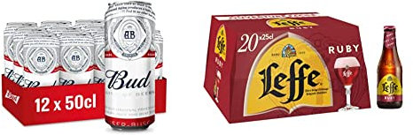 Bière Bud 5% Pack 12 Canettes 50cl & Bière Fruitée Leffe Ruby 5% Pack 20 Bouteilles 25cl