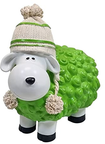Fachhandel Plus Dekofigur Bunte Schafe Bommelmütze Winterdeko lustige Schafe klein Farbe wählbar, Farbe:grün