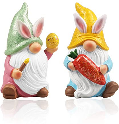 Songjum 2 Stück GNOME Ostern Harz mit Schimmernden Pulver Wichtel Figuren Ostern Harz Wichtel Deko Ostern für Home Table Tiered Tray Regal Dekor