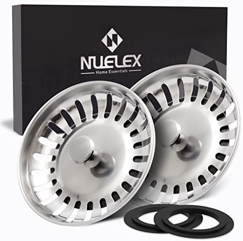 NUELEX 2Pcs Kitchen Sink Plugs of 78mm Diameter with 2 Bonus Multi-Size Silicone Seals 304 Stainless Steel Leak-Proof Strainer Plug - 22 Holes & Smooth Shape, Silver (JT-SP506-NX)