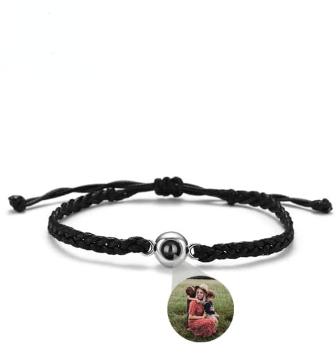 asu Custom Photo Projection Bracelet Personalized Circle Photo Projector Bracelet Adjustable I Love You Bracelet 100 Languages Couple Bracelet Gifts for Men Women (Black S,One size)