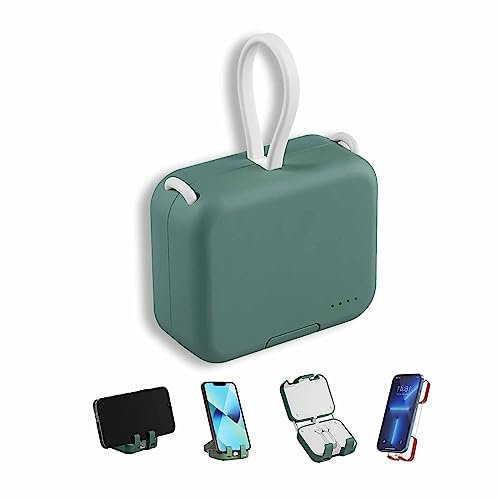 【NEW】Mini Power Bank and Phone Holder, 4000mAh Mini Power Bank Built-In Dual-Cable, Cute Power Bank Built in Cable, Portable Wireless Charging Treasure Mobile Phone Holder