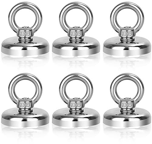6 Stück Neodym Ösenmagnet, 32 mm Magnethaken Superstarke Magnete Traglast 32 kg mit Heberingen und Schrauben für Innenräume, Werkstatt