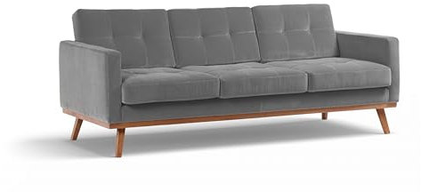 Fern Dreisitzer Sofa mit Schlaffunktion 230cm – Modernes Sofa auf Holzbeinen – Ausziehbare Couch fürs Wohnzimmer – Skandinavischer Stil – Steppung auf Rückenlehne – Rechteckiges Sofa