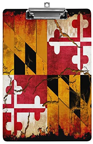 Klemmbrett im Vintage-Stil aus Holz mit Maryland-Flagge, A4-Größe, lustig, ästhetisch, zum Arbeiten, Lernen, Buchstaben, Standard-Klemmbrett, 31,8 x 21,6 cm, Hartfaserplatte für Schule, Klassenzimme
