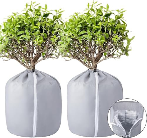 2 Pièces Protege Pot Exterieur - Protection Pot de Fleur Hiver - Housse Hivernage Plante en Pot Réutilisable 40x35cm Grise