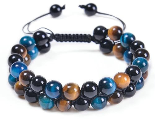 Ayoiow 29.9cm Armreif Trendy Two Layer Beaded Armband Blau Braun Armband für Herren