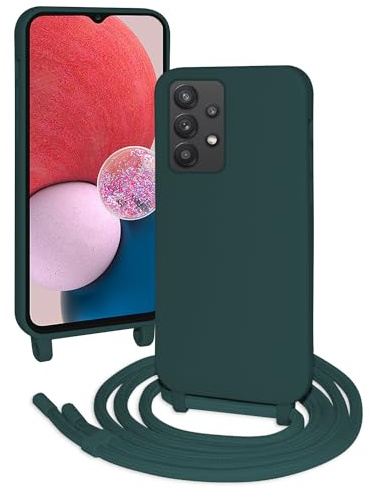 Coque pour Samsung Galaxy A13 4G avec Cordon, Collier pour Étui en Silicone Liquide avec Portable Sangle réglable Bandouilière Lanyard Colliers, Housse Anti-Choc Case Samsung Galaxy A13 4G,Vert
