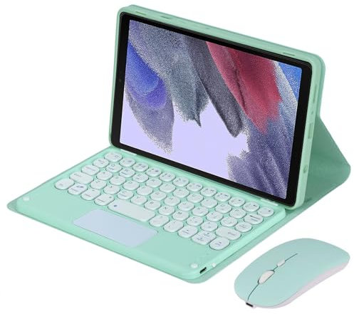 HLTOOP Custodia con Tastiera per Samsung Galaxy Tab A7 Lite 8.7 2021 (SM-T220/T225), Tastiera Wireless Rimovibile con Touchpad, Cover Posteriore Morbida, Mouse Ricaricabile,Verde