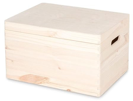 Pinus - Holzkiste mit Deckel, 40x30x23 cm, Schatzkiste, Bastelkoffer mit Klappverschluss, Holzbox, Schatztruhe aus Holz, Aufbewahrungsbox, Kiefer, 315200C