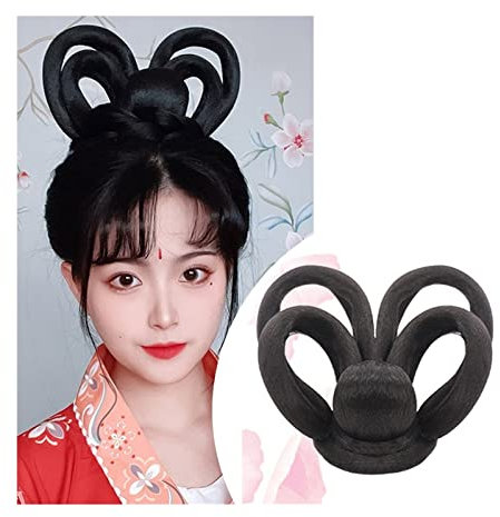 Smutsigt hårbulle Brötchen Elegante Retro Kopfbedeckung Synthetische Chinesische Alte Perücke Hanfu Kopfschmuck Haar Alte Chinesische Frauen Cosplay Perücken Zubehör Bulle-hår för kvinnor (Color : VM