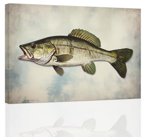 ZXHYWYM Barsch Fisch Leinwandbilder Fisch Wanddruck Vintage Angel Poster Kunstwerk Hütte See Haus Badezimmer Wanddekoration mit Rahmen (D (40.00 x 60.00 cms))