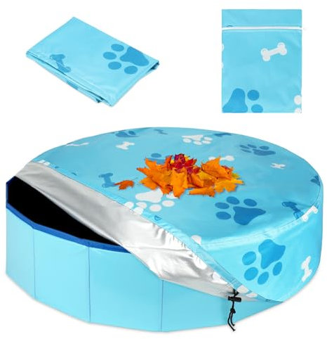 YUEPET Runde Hunde-Poolabdeckung, tragbar, faltbar, geeignet für Hundepool und Kinderpool, 180 x 30 cm, Blau
