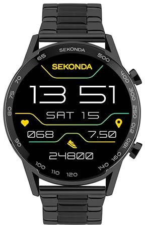 Sekonda Active Plus Smart Watch 45mm with Black Stainless Steel Strap 30226 | 15 sports modes, heart rate and blood oxygen monitor, Bluetooth calling, message notifications, music controls and more.