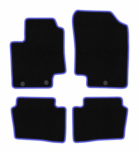 Velours-Fußmatten passend für Hyundai i20 I 2008-2014, Schwarz-Blau, CARLUX | passend für Schrägheck; Velours-Teppich (Polypropylen), ca. 6,5 mm; rutschfest, runde Befestigungen (Typ HK)