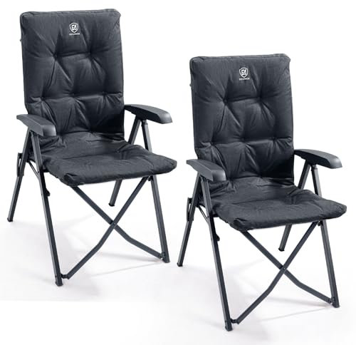 EVER ADVANCED Campingstuhl Faltbar Rückenverstellbar in 4 Positionen 150 KG Belastbarkeit Klappstuhl Luxus 6cm Dicke Gepolstert Gartenstuhl Hohe Lehne Angelstuhl für Camp Garten Balkon Alu+Stahl