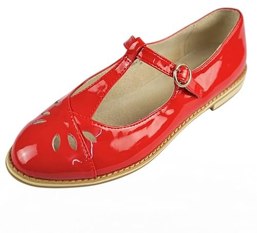 Women's On Flats Shoes Ladies Red Leather Mary Jane Pumps, UK Sizes 3-7, Rounded Toe, Adjustable Buckle Strap for Woman Comfort Soft. (RED, UK Footwear Size System, Adult, Women, Numeric, Medium, 4)