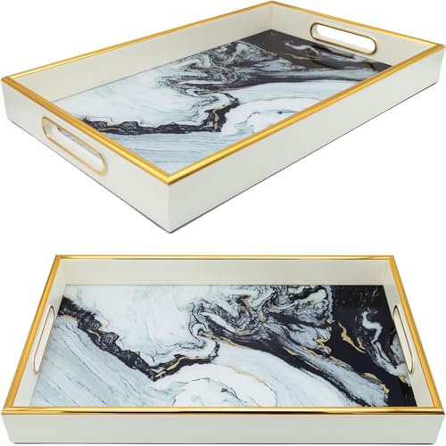 Vassoio decorativo rettangolare effetto marmo, bianco [TRY 2]