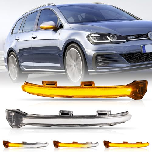 POPMOTORZ 2 Stücke LED Spiegelblinker Mit Canbus Fehlerfrei für VW Golf 7 R-Line GTI Sportsvan E-Golf T-Ouran 2, Transparent