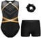 TiaoBug Mädchen Turnanzug Metallic Gymnastikanzug mit Flamme Ärmellos Trikot Leotard Gymnastik Turn Shorts Kurze Hose Tanz Kleidung Set Schwarz G 134-140