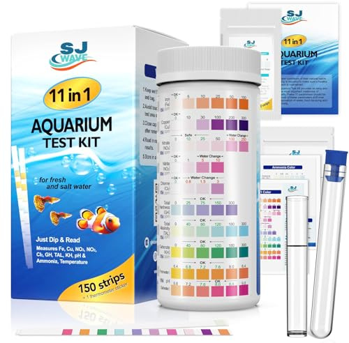 11 in 1 - Aquarium Test Strips | 950 Tests - 150 Strips | Fish Tank Aquariums Water Test Kit & ebook | Aquarium Thermometer | Fish Tank Water Testing Kit Includes 50 Ammonia Strips | Versatile Usage