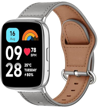 MiRowy Correas Compatible con Xiaomi Redmi Watch 3 Active, de Cuero de Repuesto Correa Hebilla de Acero Inoxidable Correas para Xiaomi Redmi Watch 3 Active, Gris