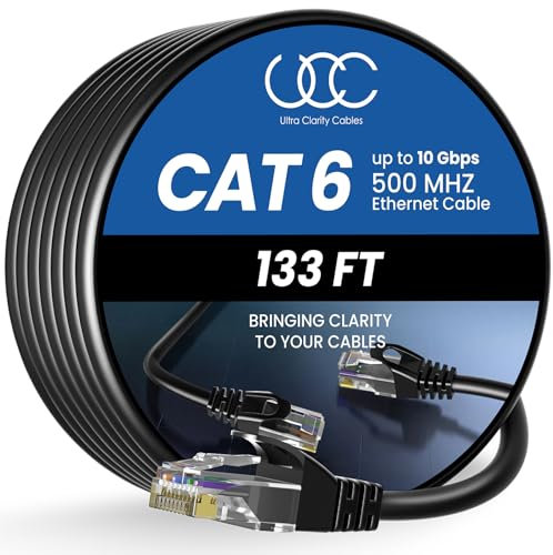 Ultra Clarity Cables Ethernet Cable Cat6 40M/133ft High-Speed 10Gbps LAN Cable with Gold Plated RJ45 Connector for Router, Modem, PC, Switches, Hub, Laptop, Black, 1 Pack