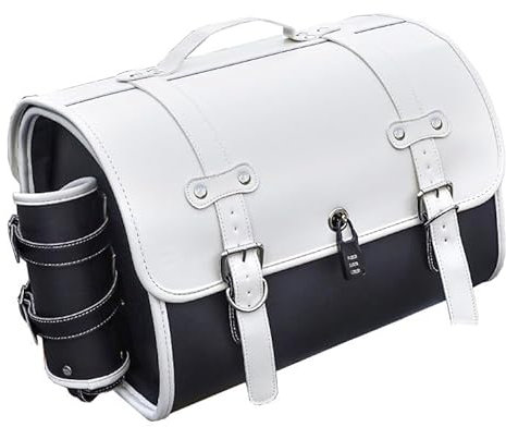 PUBIBD Sacoche Arrière de Moto pour Harley Davidson Road King 1994-2024, Étanche Moto Porte Bagage Coffre Sac Voyage, Multifonctionnel 33L Grande Capacité Sacs De Selle Moto,B Black+White