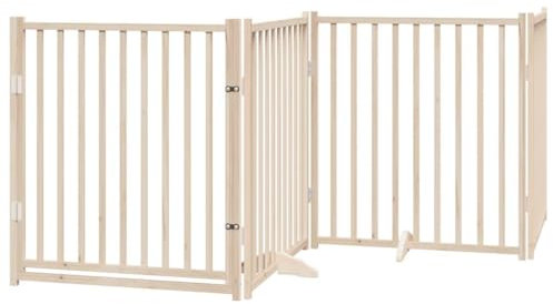 vidaXL Barrière pour Chiens avec Porte 4 Panneaux Bois de Sapin Massif, barrière de sécurité pour Animaux de Compagnie, barrière pour Chien pour escaliers, barrière pour Chiots pour escaliers