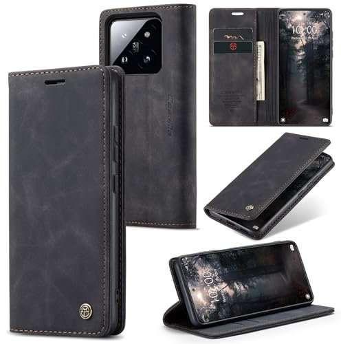 owlhold Cover Xiaomi 14 Custodia Xiaomi 14 Premium Pelle PU Portafoglio Flip Libro [Antiurto] [Cavalletto] [Carta Fessura] Custodia per Xiaomi 14 5G -Nero
