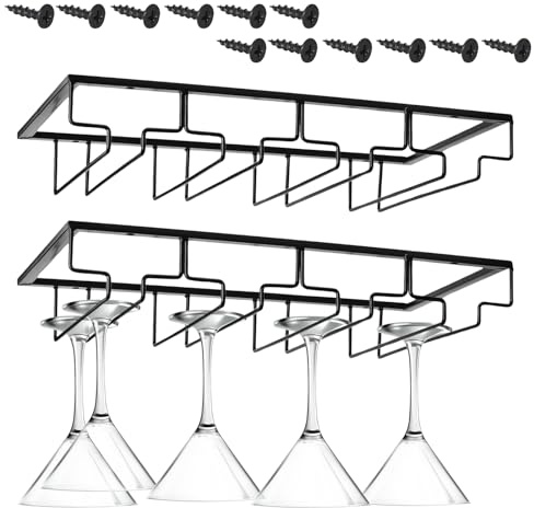 Dokeno 2 Stk Weinglashalter unter dem Schrank, Gläserhalter für Weingläser Stielgläser, Gläserhalter hängend, hängender Weinglasregal aus Metall, Gläser-Aufbewahrung für Küche Bar Restaurant, Schwarz