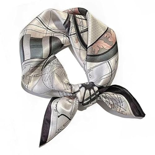 GIMIRO Schal aus imitierter Seide [53 x 53cm] Quadratische Schals Impressionismus-Muster Vintage-Schal für Büroarbeit oder lässigen Bund (Silver Knight)