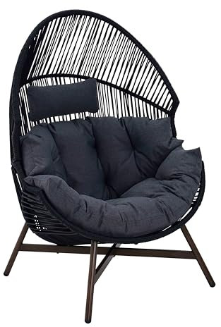 Oviala Gartensessel Ei auf Fuß, Polyrattan, 142 cm, Schwarz