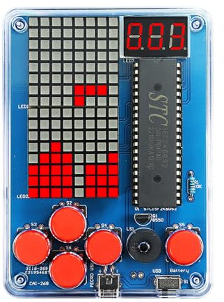 DIY Spielkonsolen-Handset, DIY Elektronik Spielekonsole Löten Bausatz, mit Acrylgehäuse, Vier Spielen Löt Bausatz, für Löten und Wissenschaft Bildung Spaß Löten Lernen Set