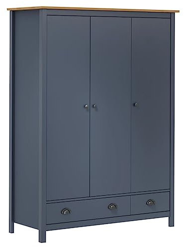UJCHVHN Home Garden 3-türiger Kleiderschrank Hill Grey 127x50x170 cm Kiefer Massivholz